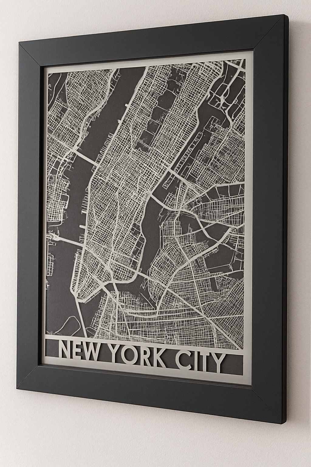 Urban Gridline NYC Edition - Laser-Cut Metal Map (Framed Wall Art)