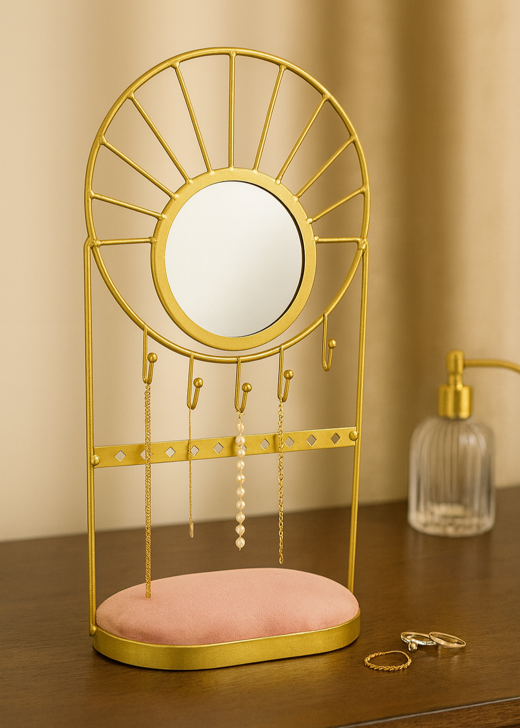 Golden Sunburst Jewellery Organiser with Mirror