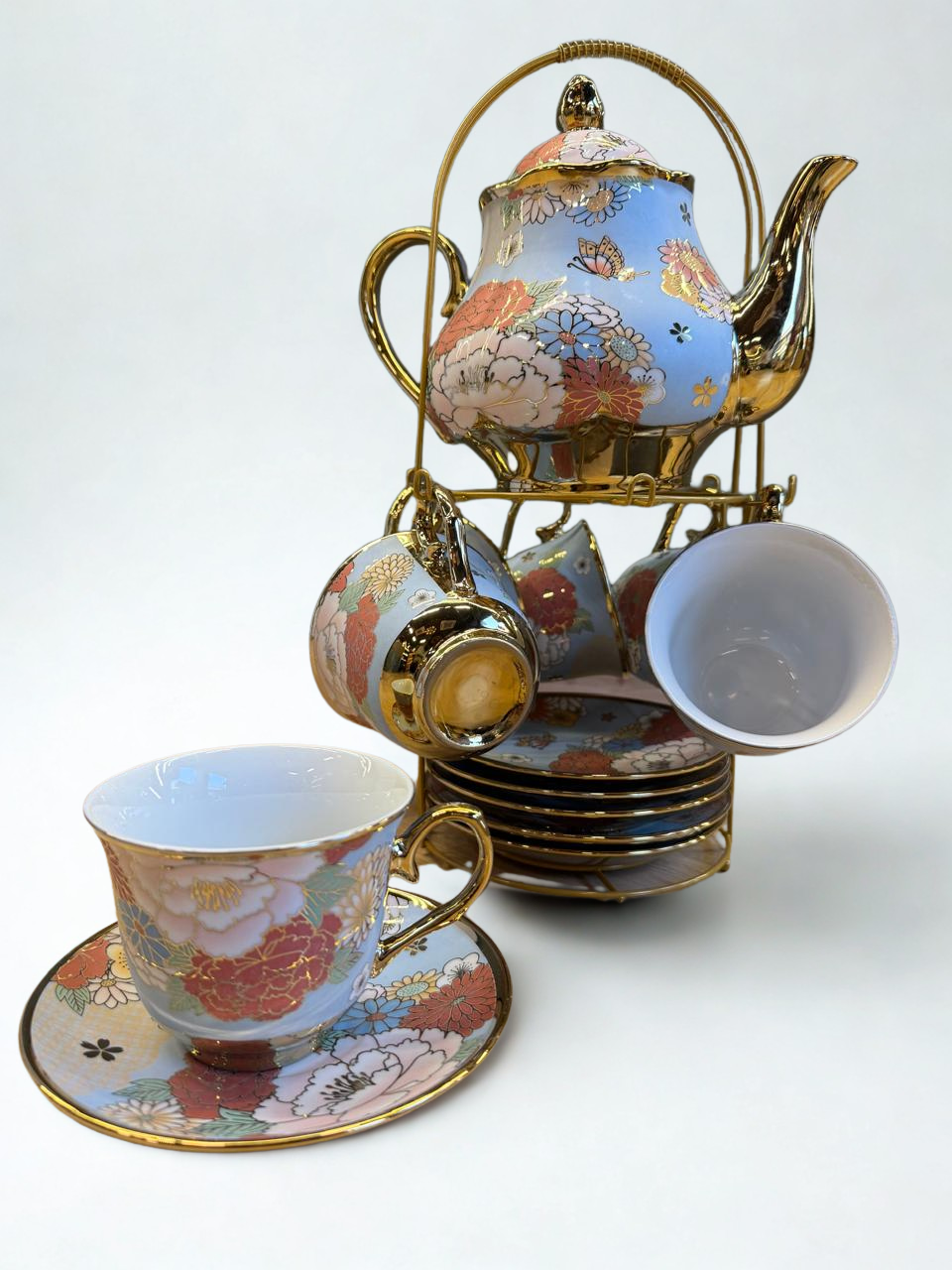 Golden Blossom Tea Set - Blue