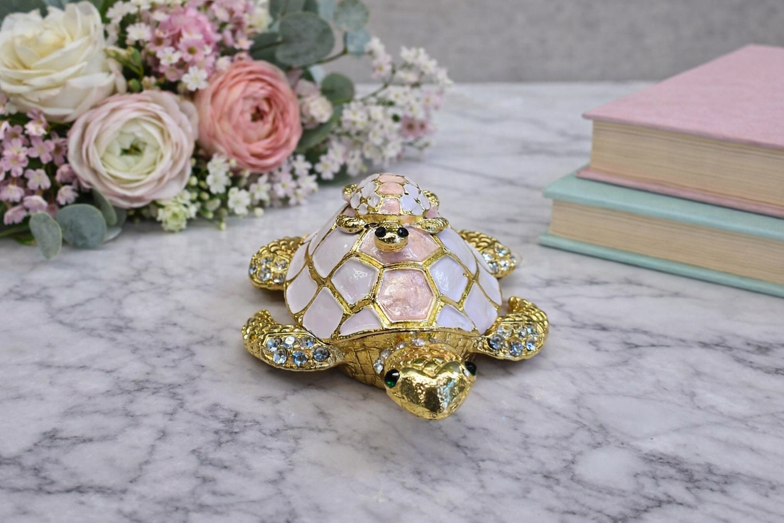 Gilded Mother & Baby Tortoise Trinket Box