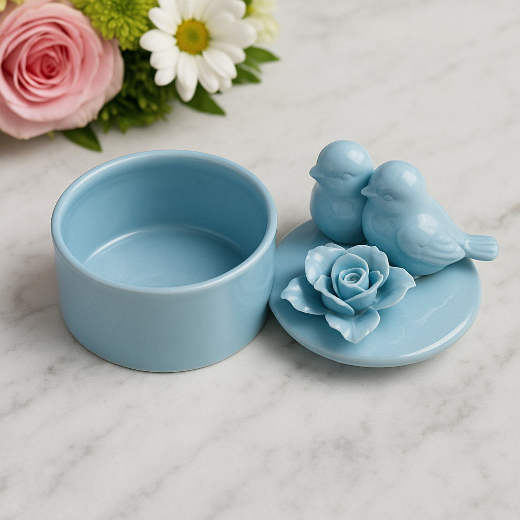 The Bellamy Lovebirds Trinket Box – Powder Blue