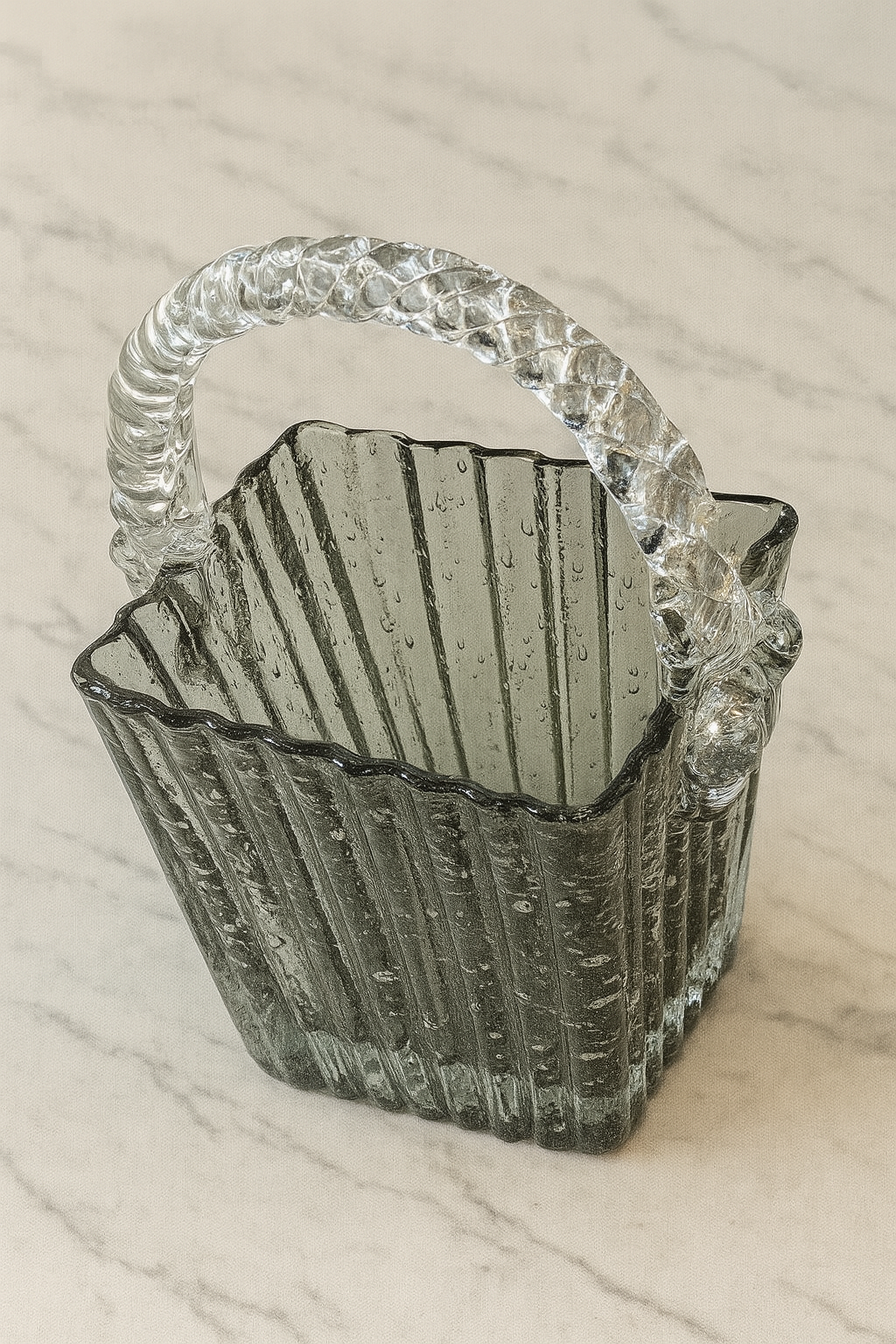 Mystic Basket Glass Vase – Smoky Grey