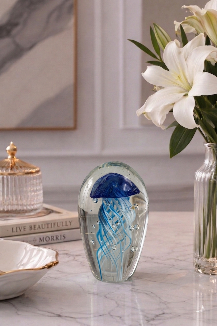 The Ocean Jellyfish Bloom Crystal Sculpture - BLUE