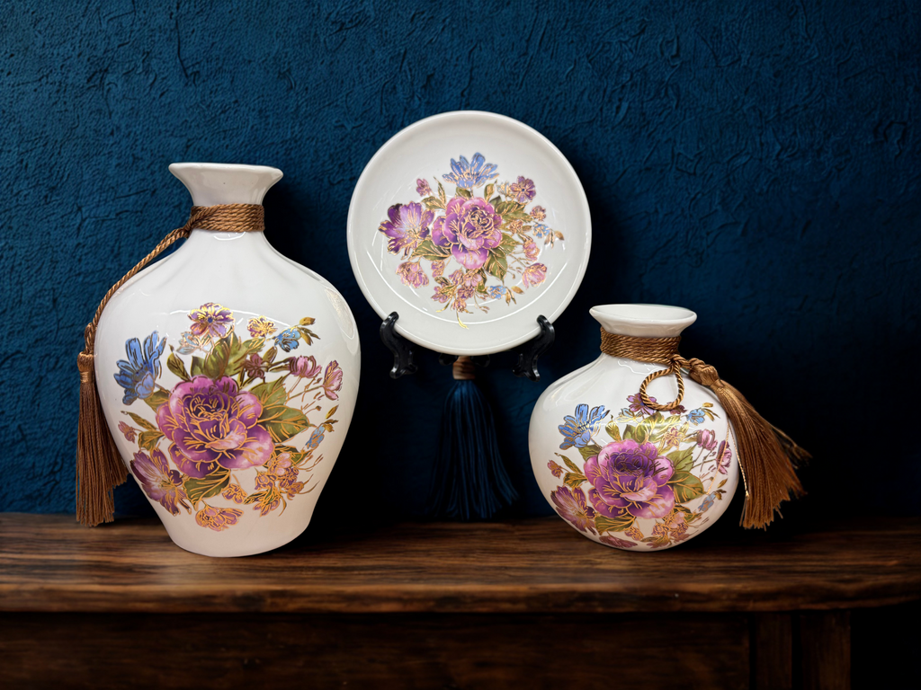 Golden Harmony Bloom – 3 Piece Ceramic Set