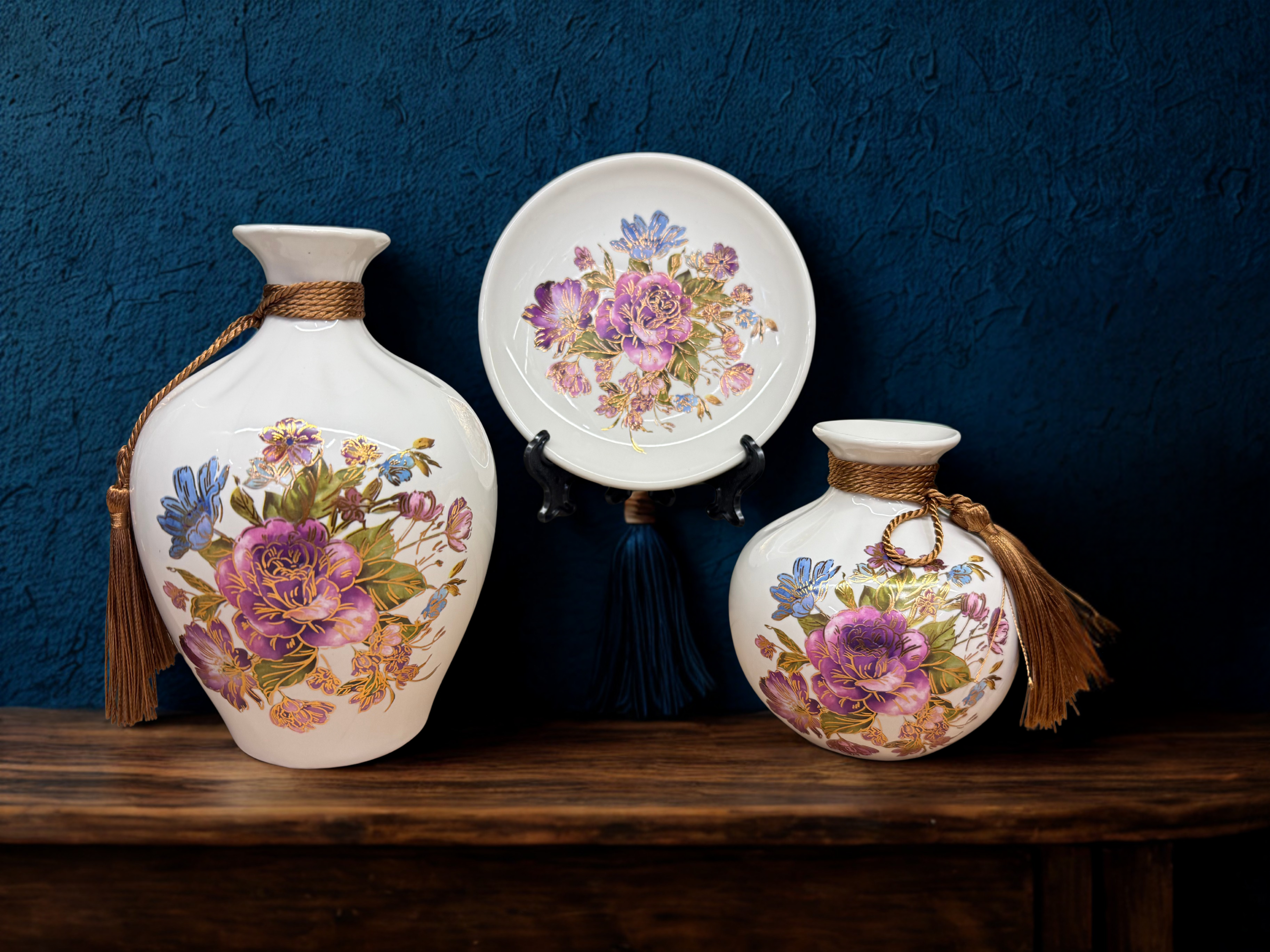 Golden Harmony Bloom – 3 Piece Ceramic Set
