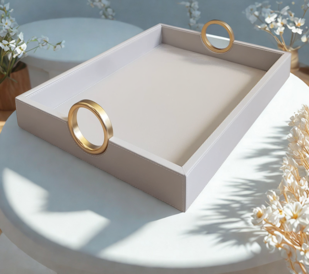 Windsor Luxe Bar Beige Leather Tray - Large