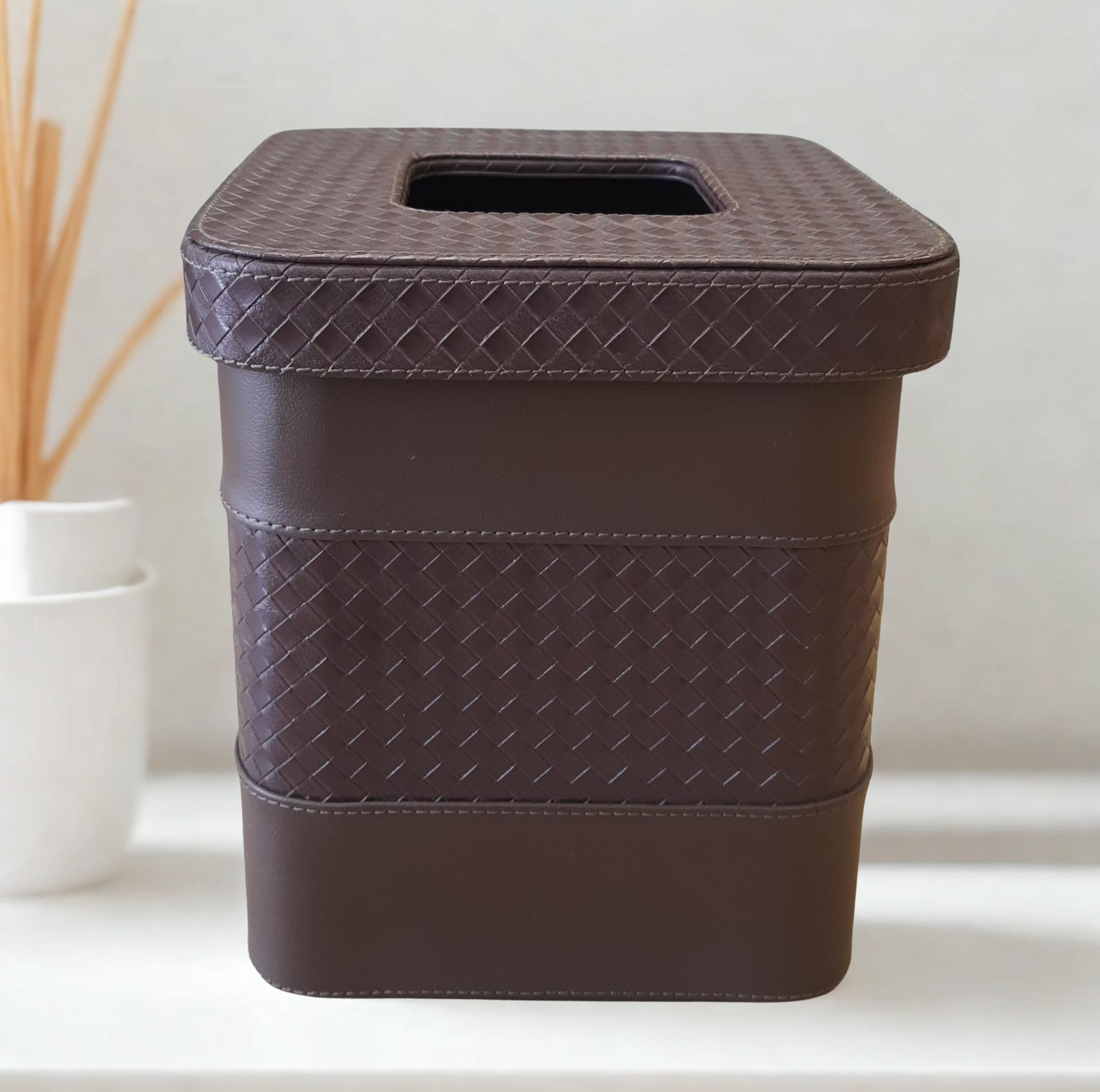 Grosvenor Chestnut Woven Leather Office Bin