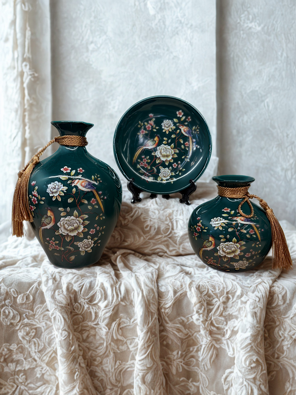 Emerald Garden Bloom – 3 Piece Ceramic Set
