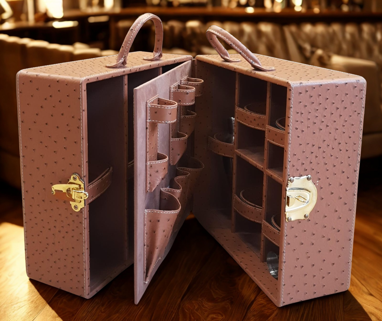 The Gatsby Bar Case – Tan Ostrich Finish