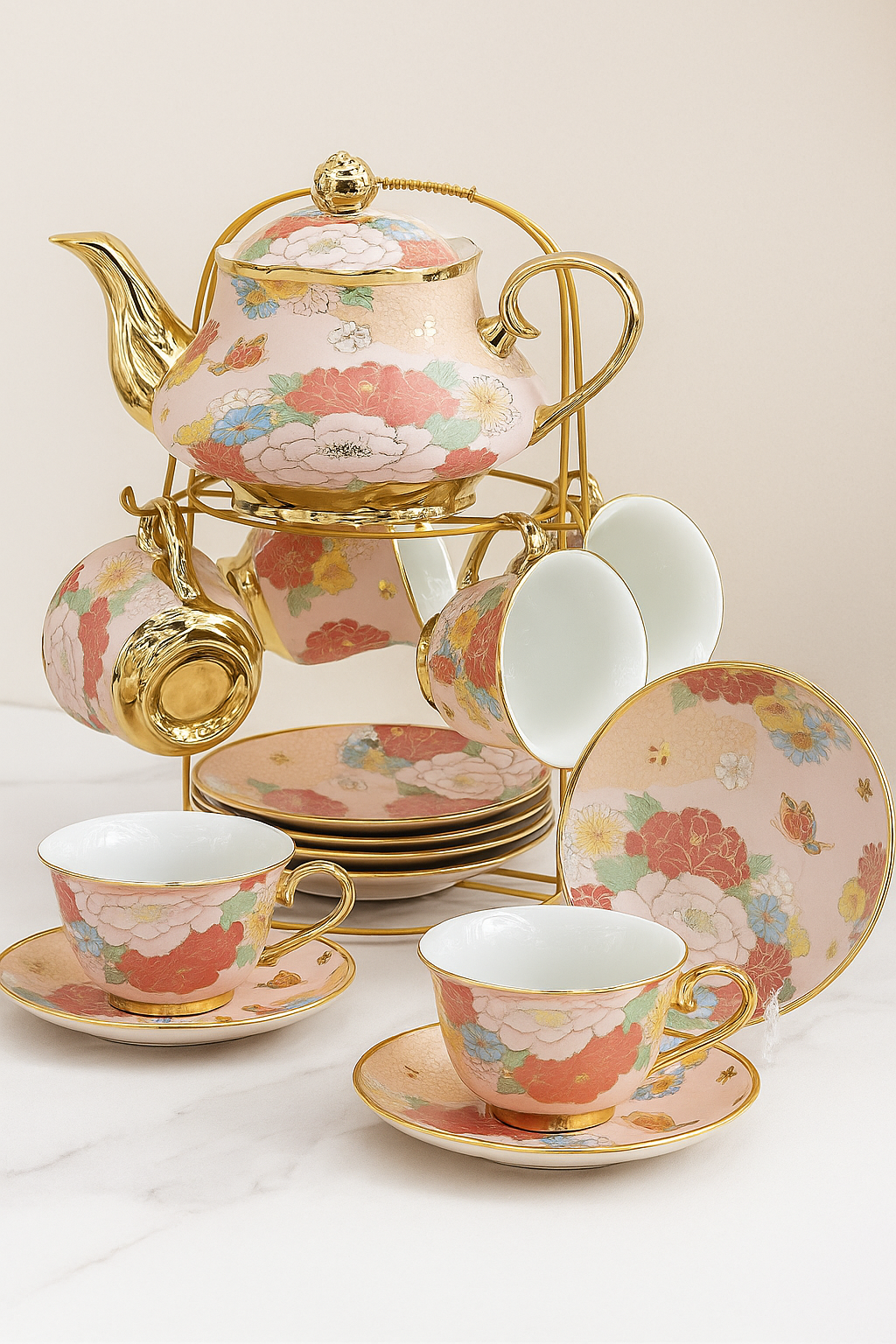 The Golden Blossom Tea Set - pink