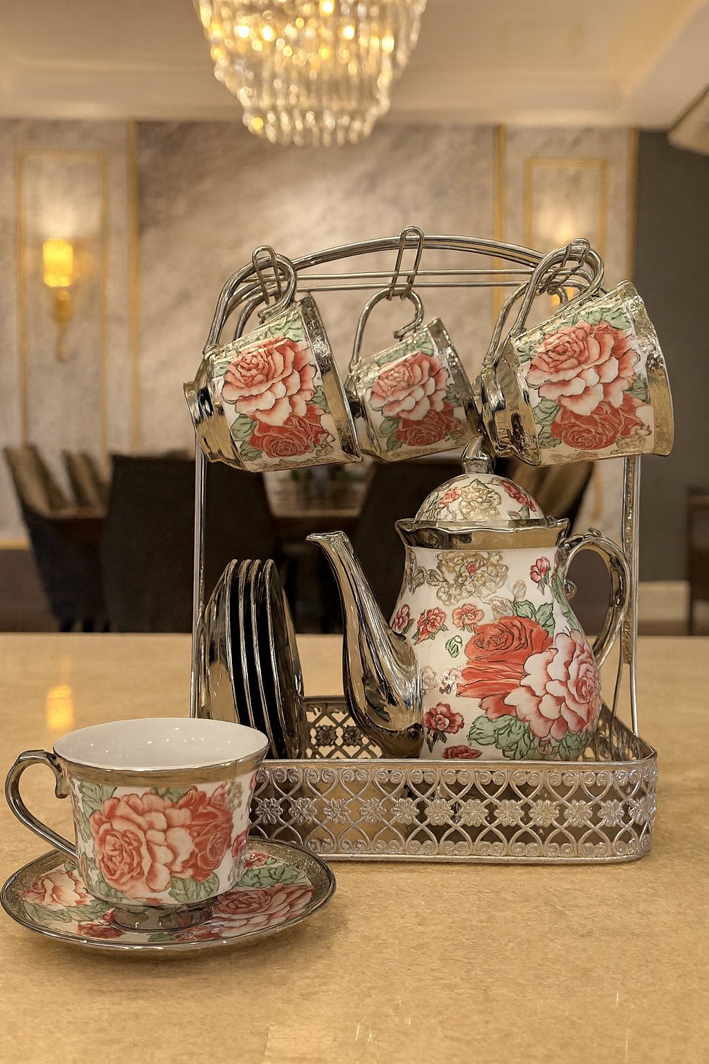 Sovereign Rose Tea Set - white accents