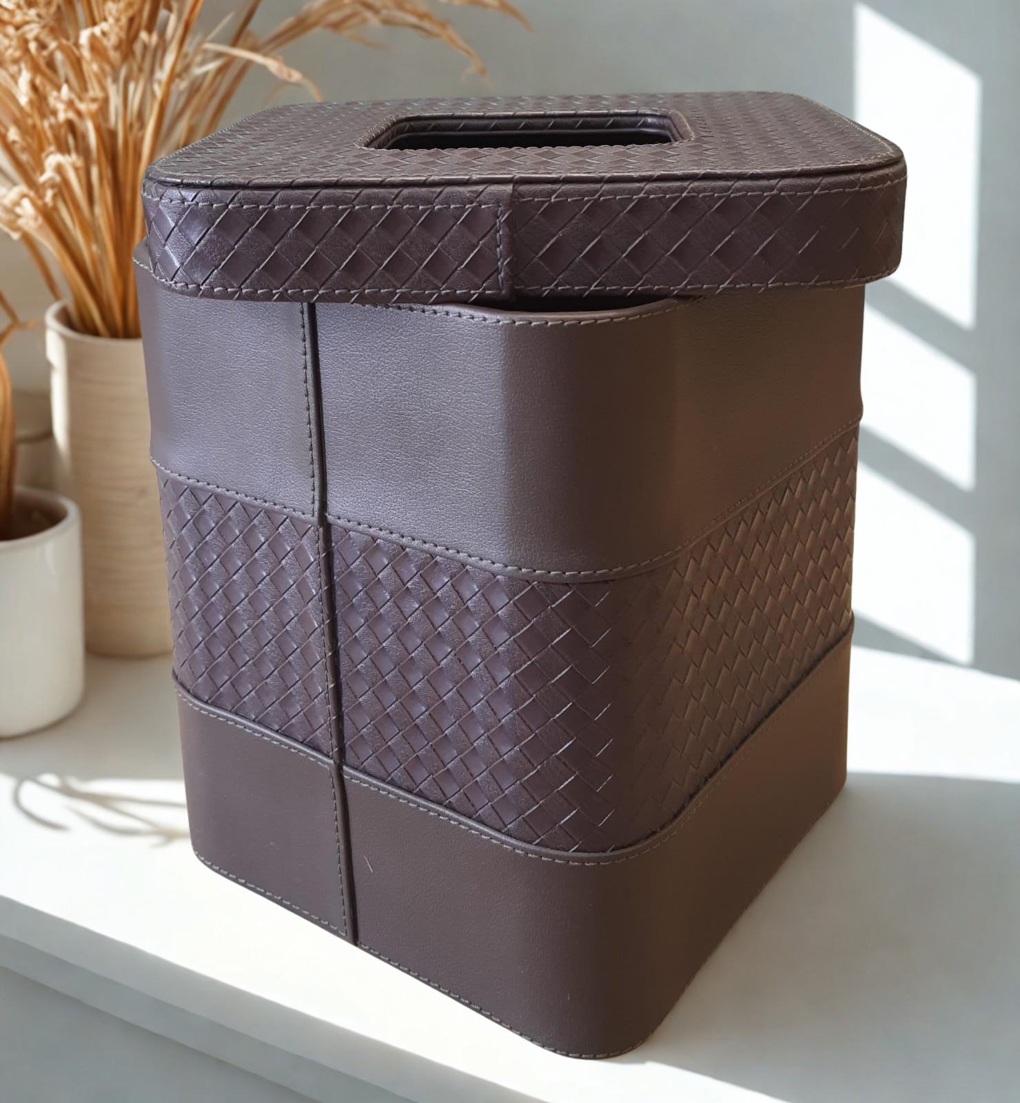 Grosvenor Chestnut Woven Leather Office Bin