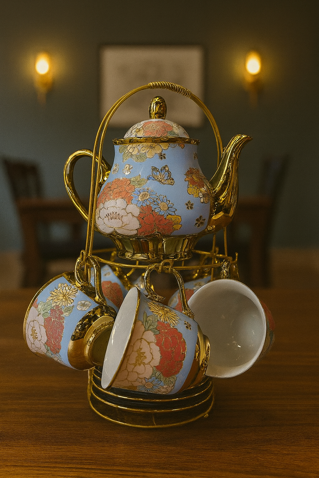 Golden Blossom Tea Set - Blue