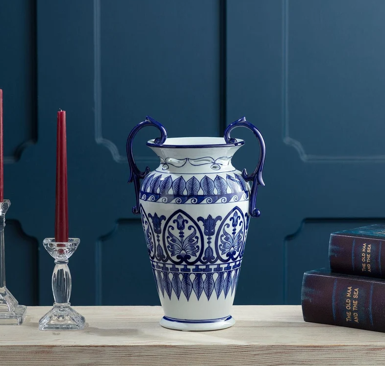 Aegean Blue & White Urn Vase