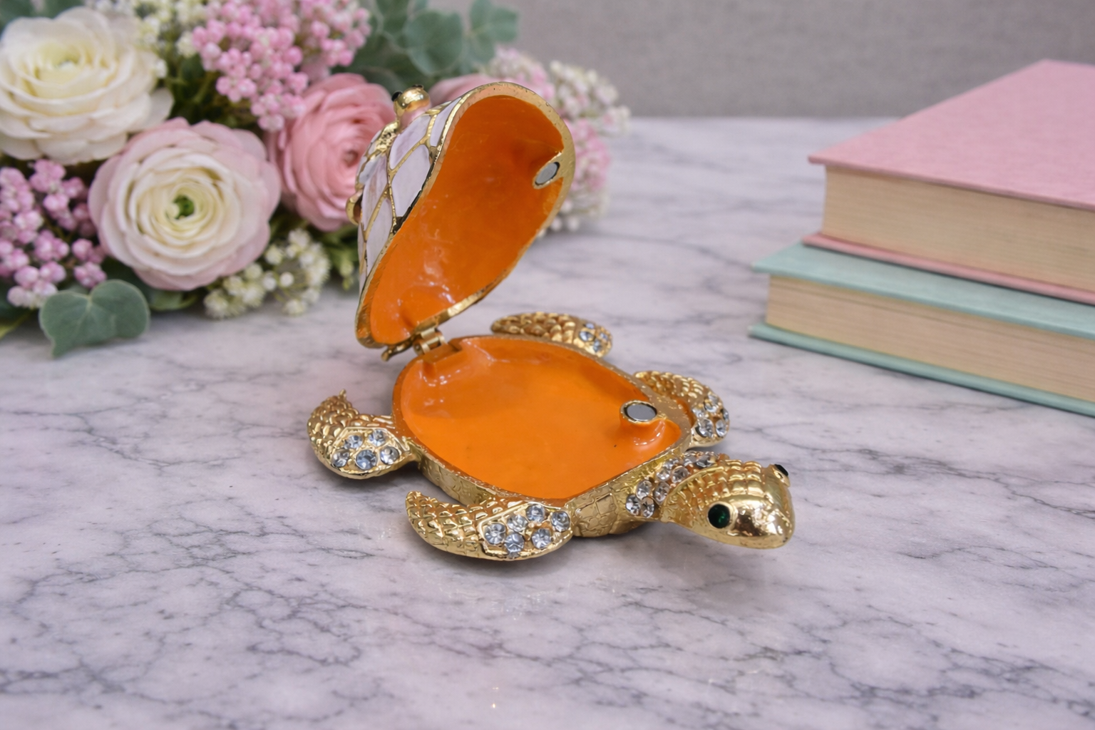 Gilded Mother & Baby Tortoise Trinket Box