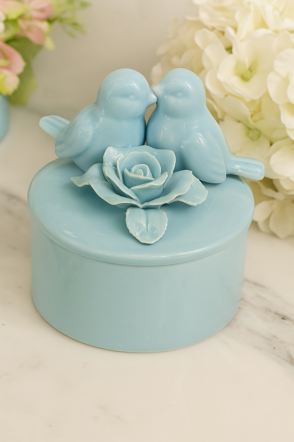 The Bellamy Lovebirds Trinket Box – Powder Blue