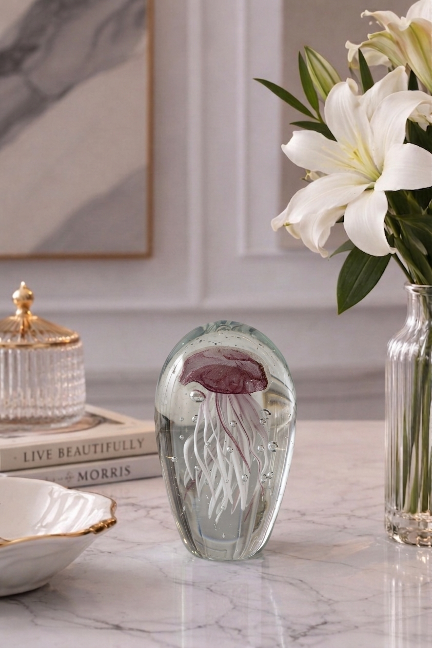 The Ocean Jellyfish Bloom Crystal Sculpture - PINK