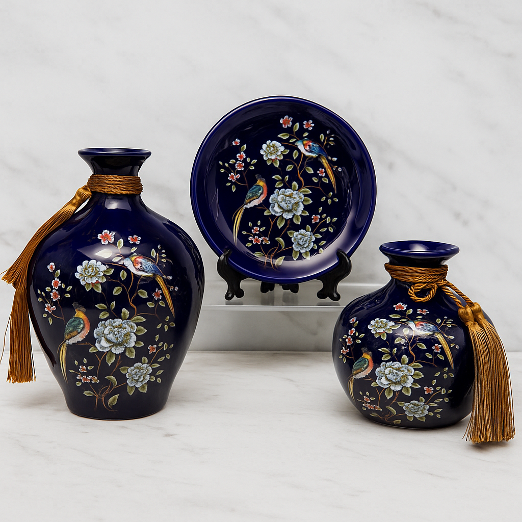 Royal Sapphire Blossom – 3 Piece Ceramic Set
