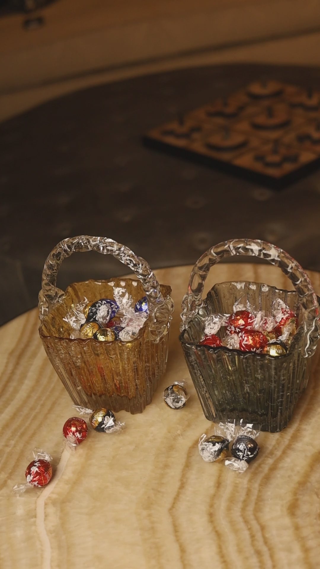 Mystic Basket Glass Vase – Smoky Grey