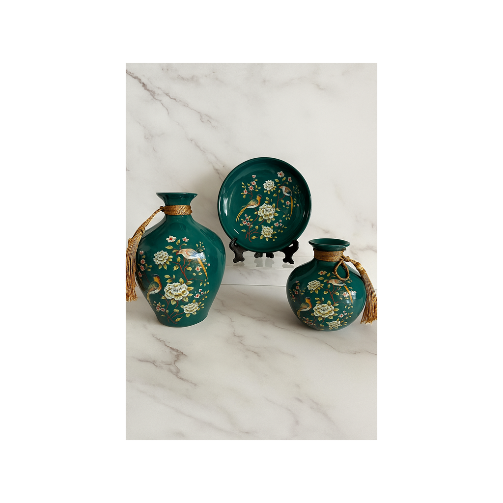 Emerald Garden Bloom – 3 Piece Ceramic Set
