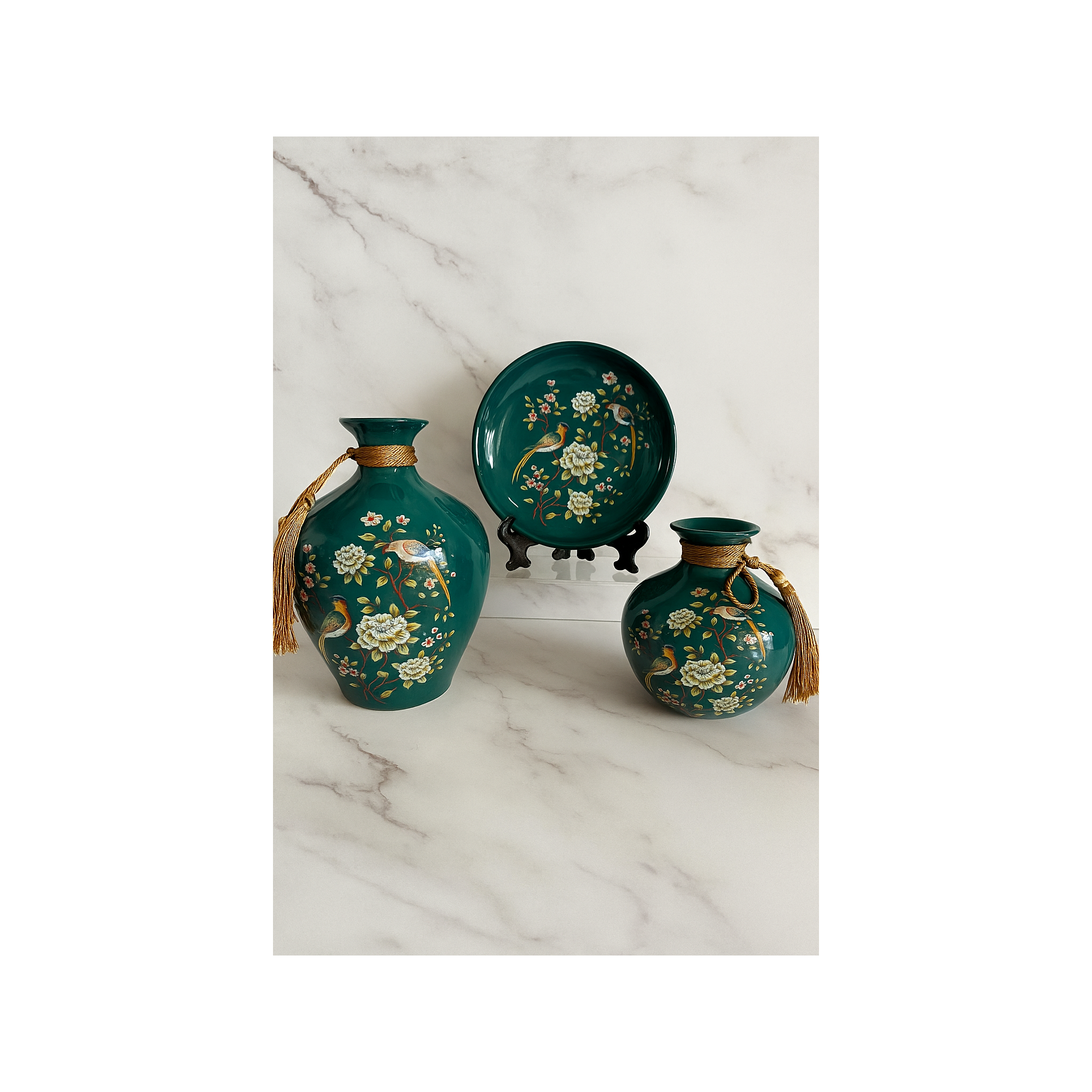 Emerald Garden Bloom – 3 Piece Ceramic Set