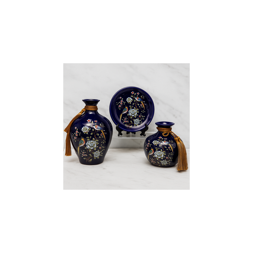 Royal Sapphire Blossom – 3 Piece Ceramic Set