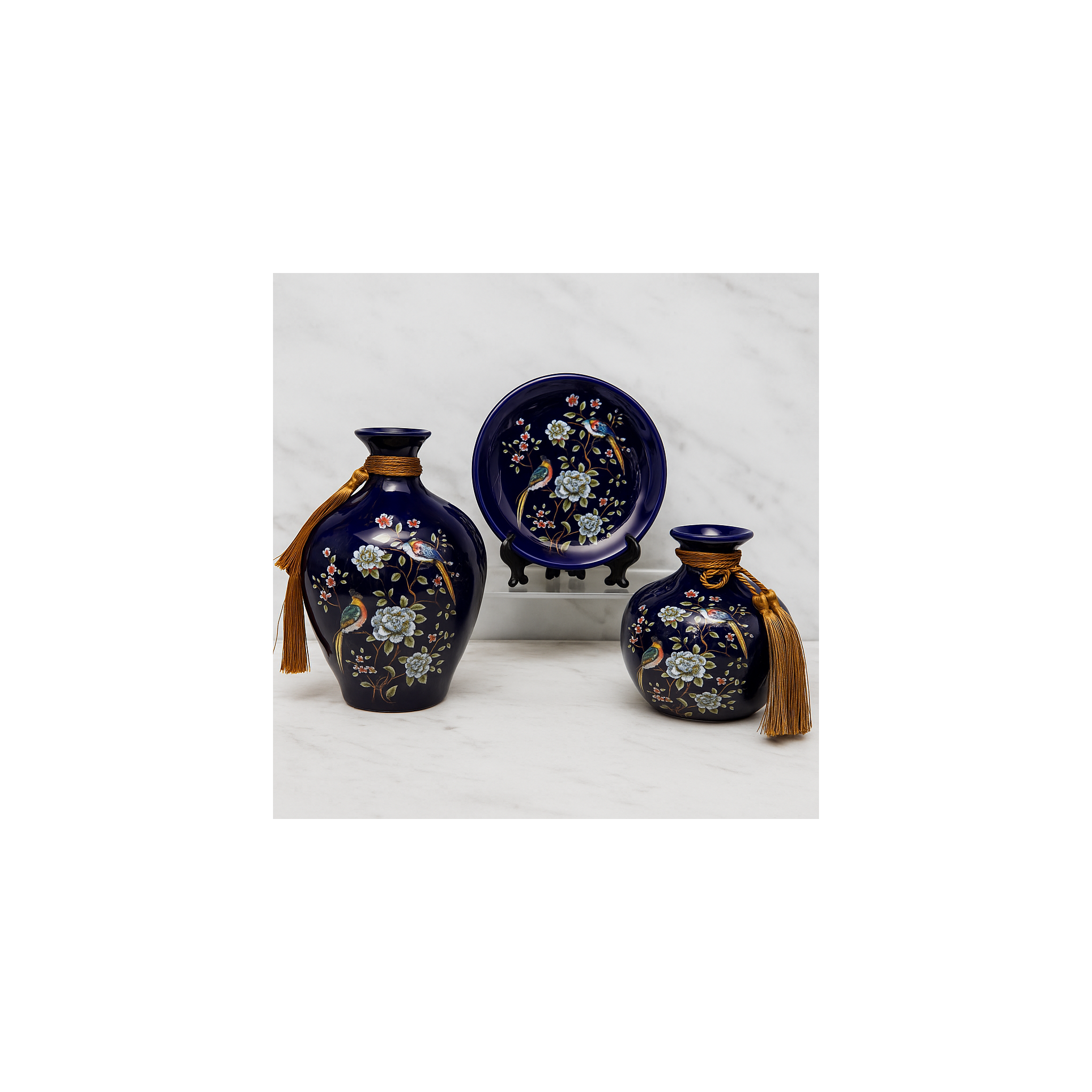 Royal Sapphire Blossom – 3 Piece Ceramic Set