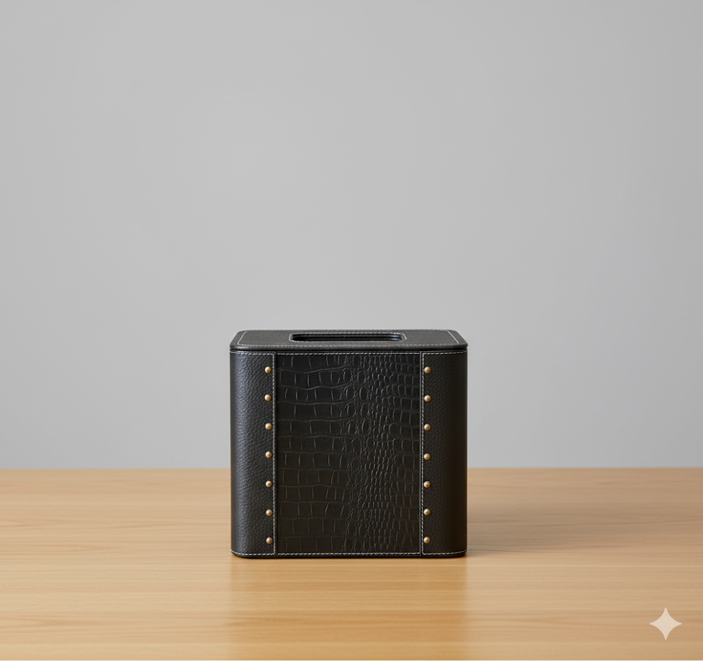 Grosvenor Black Croc Leather Bin with Stud Accents