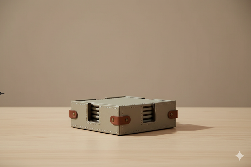 Ascot Saddle Strap Leather Coaster Set - set of 6