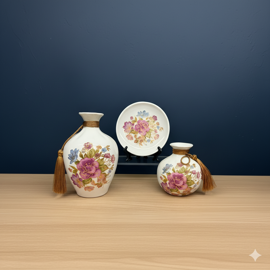 Golden Harmony Bloom – 3 Piece Ceramic Set