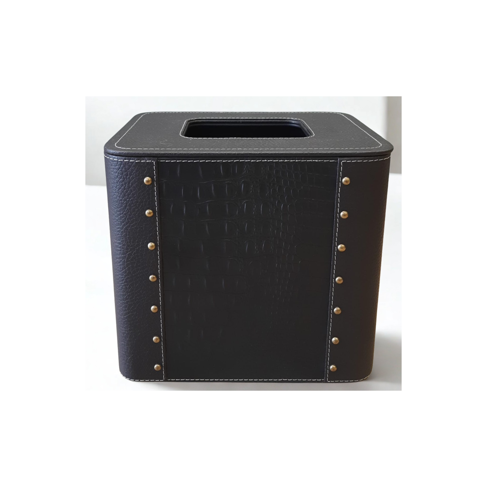 Grosvenor Black Croc Leather Bin with Stud Accents