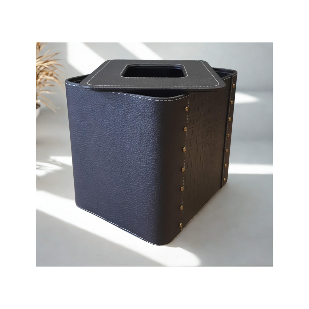 Grosvenor Black Croc Leather Bin with Stud Accents