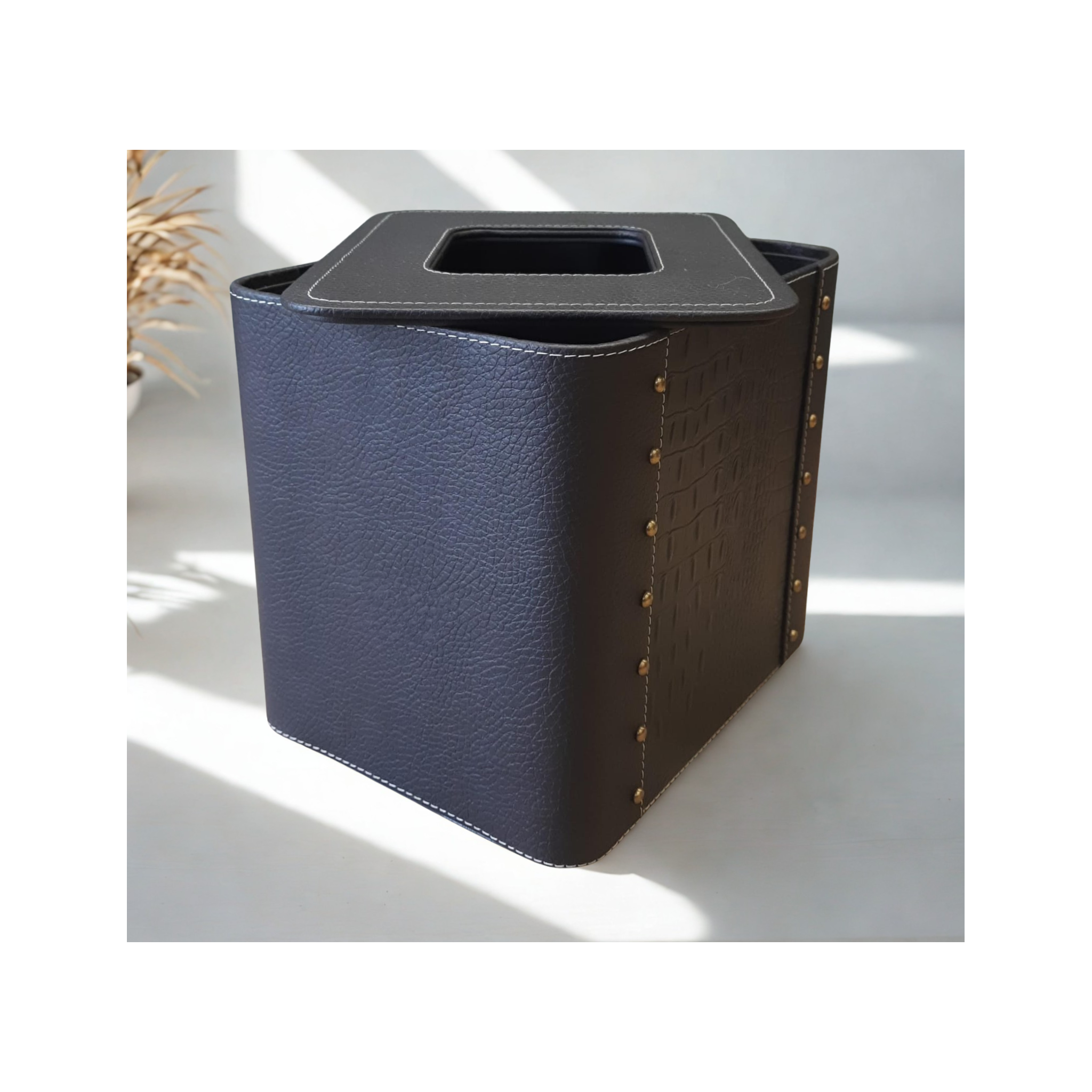 Grosvenor Black Croc Leather Bin with Stud Accents
