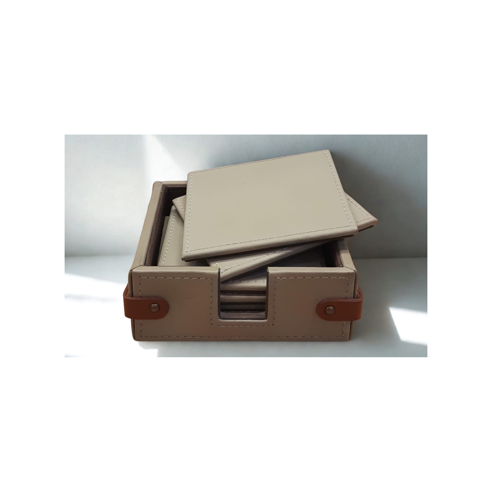 Ascot Saddle Strap Leather Coaster Set - set of 6